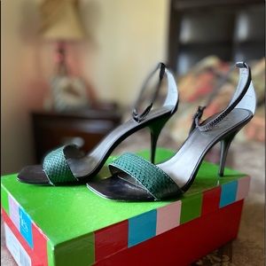 Ankle strap heels. Faux snakeskin. Green. Size 8. Great condition.